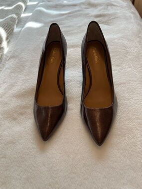 Calvin Klein Gayle Dark Brown Metallic Pointed-Toe Pumps 8B